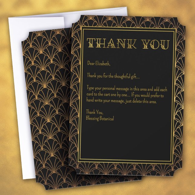 Black and Guld Art Deco Tack Kort (Black and Gold Art Deco Thank You Card)
