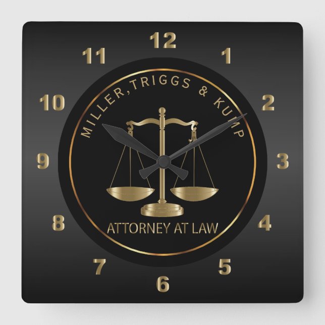 Black and Guld - Attorney at Law Fyrkantig Klocka (Framsida)