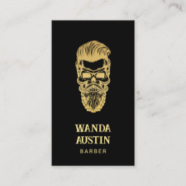 Black and Guld Barber Skull Barbershop Visitkort