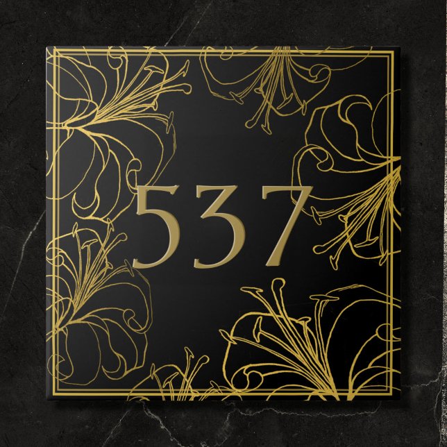 Black and Guld Boho Decorative House Number Plaque Kakelplatta (Skapare uppladdad)