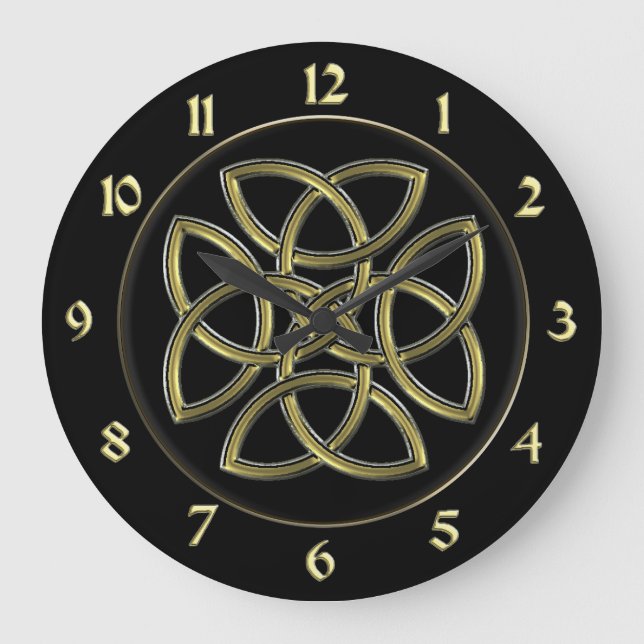 Black and Guld Celtic Dara Shield Knot Clock Stor Klocka (Framsida)