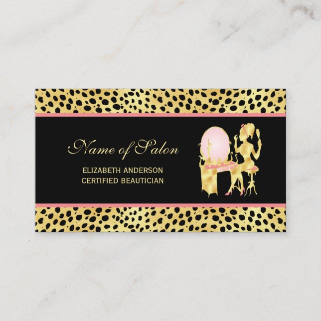 Black and Guld Cheetah Print Salon Woman of Glamor Visitkort (Framsida)