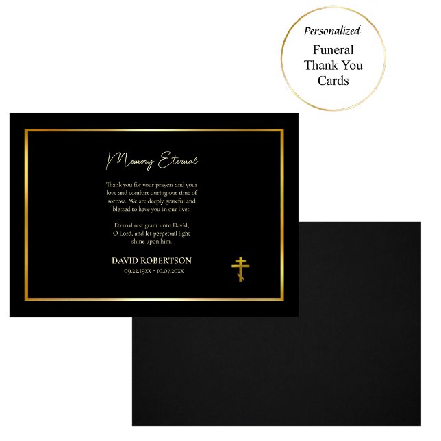 Black and Guld Classic Ortodox Christian Funeral Tack Kort (Skapare uppladdad)