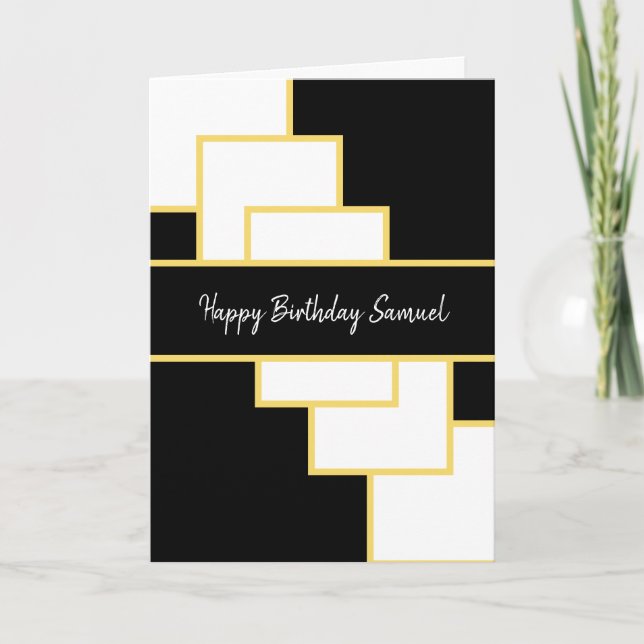 Black and Guld Classy Modern Abstrakt Birthday Kort (Framsida)