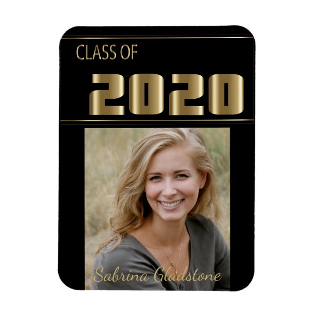 Black and Guld Classy Photo Studenten - 2020 Magnet (Vertikal)