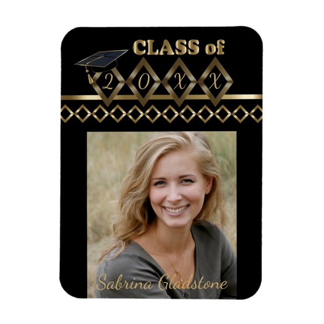 Black and Guld Classy Photo Studenten-20XX Magnet (Vertikal)