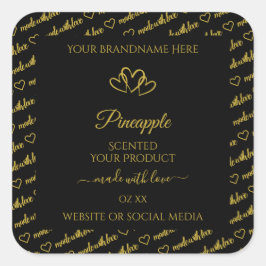 Black and Guld Cloud Product Labels Hearts Fyrkantigt Klistermärke