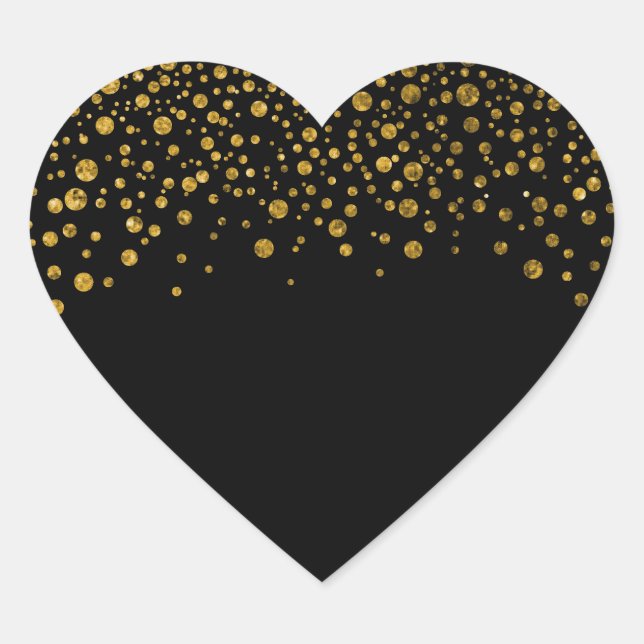 Black and Guld Confetti Hjärtformat Klistermärke (Framsida)