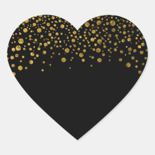 Black and Guld Confetti Hjärtformat Klistermärke