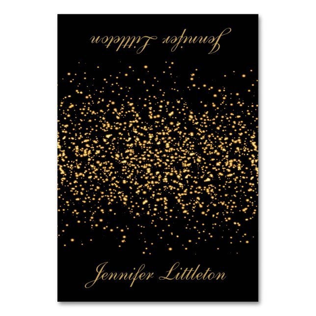 Black and Guld Confetti | Plattskort Bordsnummer (Framsidan)