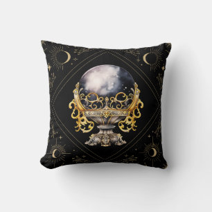 Black and Guld Crystal Boll Mystical Halloween Kudde