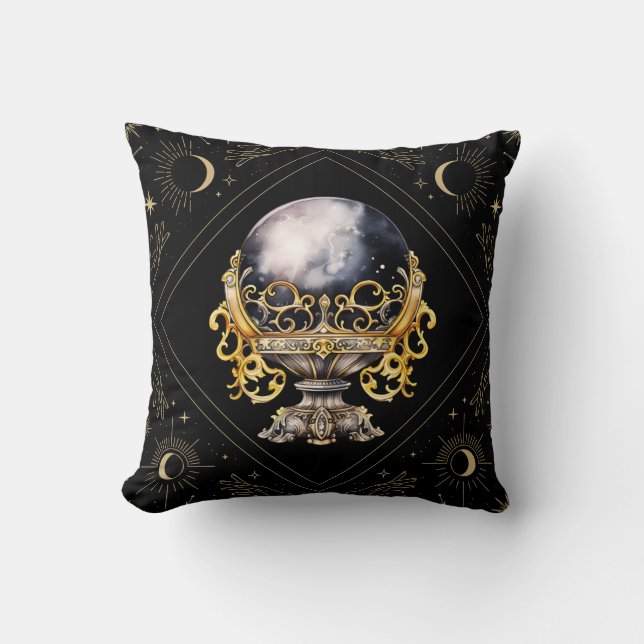 Black and Guld Crystal Boll Mystical Halloween Kudde (Framsida)