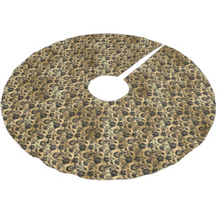 Black and Guld Damask Pattern Julgransmatta Borstad Polyester