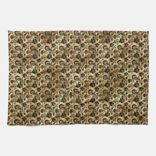 Black and Guld Damask Pattern Kökshandduk