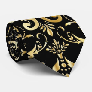Black and Guld Damask Pattern Neck Tie Slips