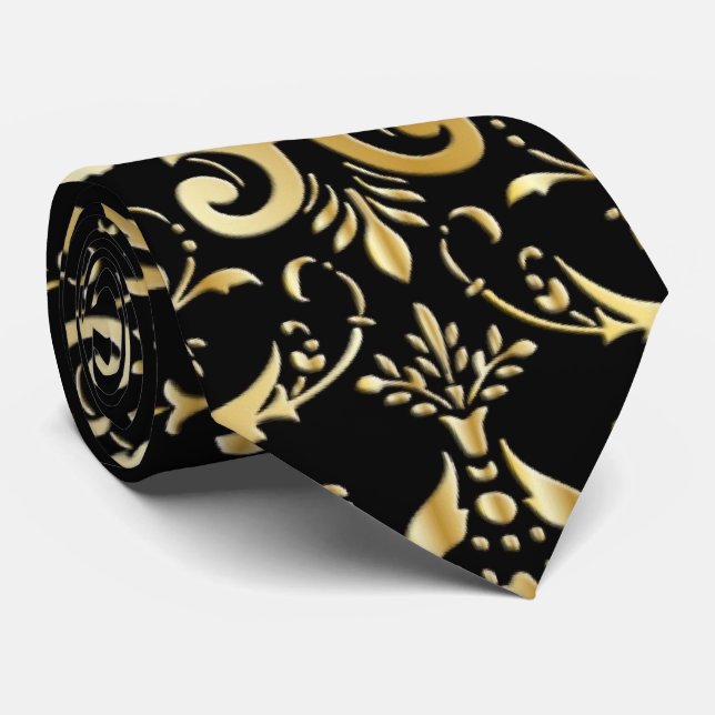 Black and Guld Damask Pattern Neck Tie Slips (Rullad)