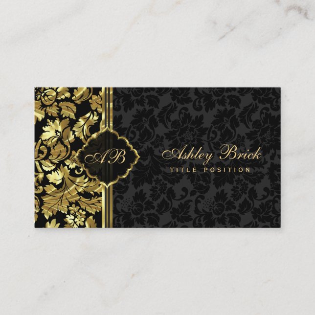 Black and Guld Damask Visitkort (Framsida)