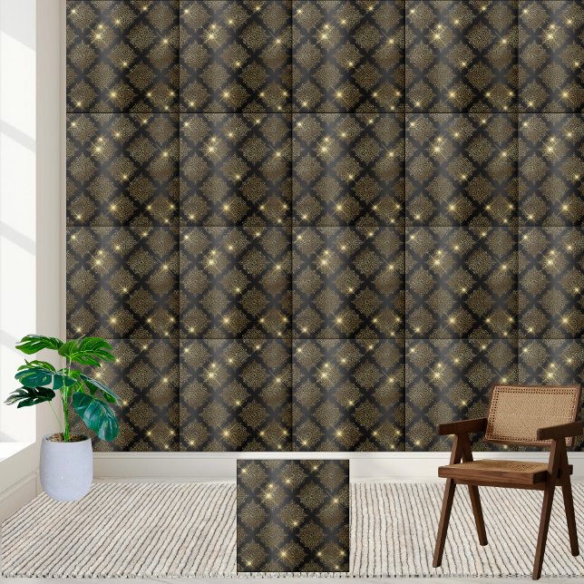 Black and Guld Diamond Tile Kakelplatta (Black and Gold Diamond Tile)