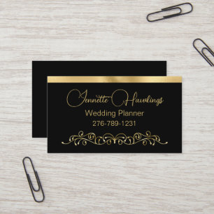Black and Guld Elegant bröllop Planner Visitkort