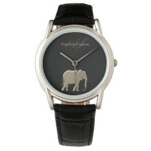 Black and Guld Elephant Elegant Monogrammed Armbandsur