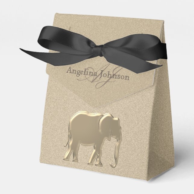 Black and Guld Elephant Elegant Monogrammed Presentaskar (Framsidan Sidan)