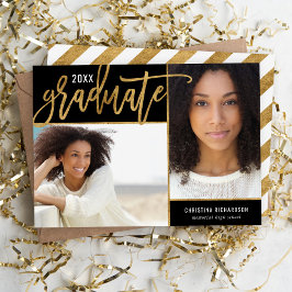 Black and Guld Faux Foil 2 Photo Studenten Announ Meddelande