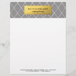Black and Guld Faux Foil Chevron Letterhead Brevhuvud