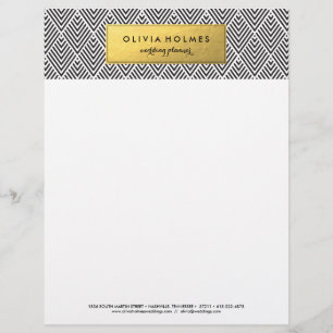 Black and Guld Faux Foil Chevron Letterhead Brevhuvud