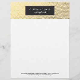 Black and Guld Faux Foil Chevron Letterhead Brevhuvud