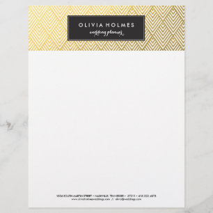 Black and Guld Faux Foil Chevron Letterhead Brevhuvud
