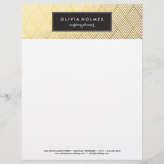 Black and Guld Faux Foil Chevron Letterhead Brevhuvud (Framsida)
