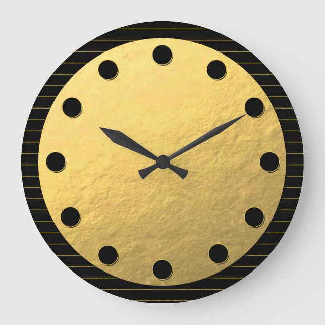 Black and Guld Faux Foil Classy Wall Clock Stor Klocka (Framsida)