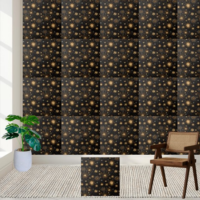 Black and Guld Fireworks Tile Kakelplatta (Black and Gold Fireworks Tile)