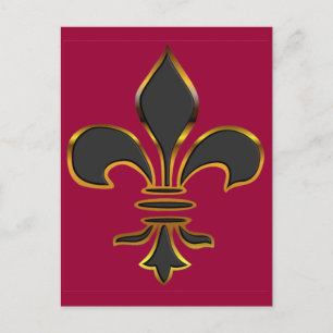 Black and Guld Fleur-de-lis Postcard Vykort