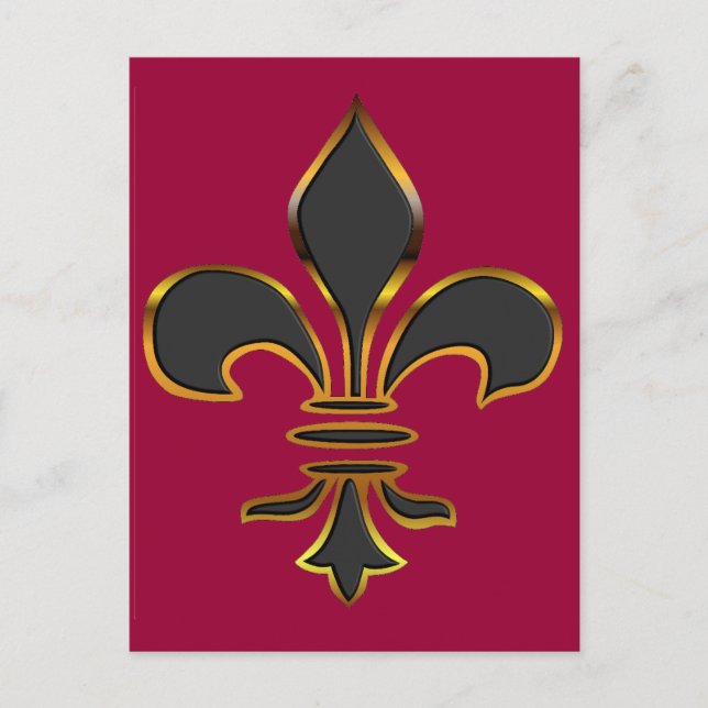 Black and Guld Fleur-de-lis Postcard Vykort (Framsida)