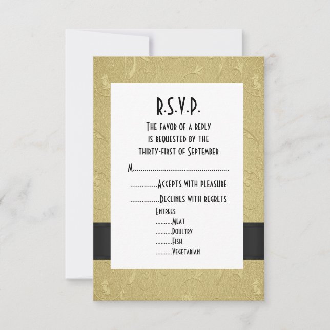 Black and guld formal bröllop R.S.V.P OSA Kort (Framsida)