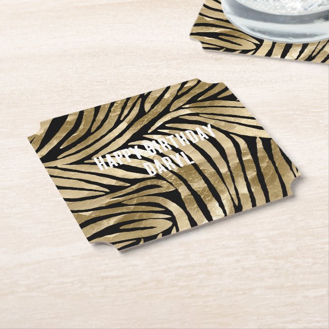 Black and Guld Glam Zebra Birthday Underlägg Papper (Vinklad)