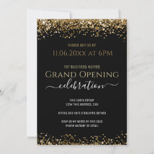 Black and Guld Glitter Grand Open Business Inbjudningar