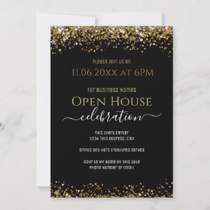 Black and Guld Glitter Open House Business Inbjudningar
