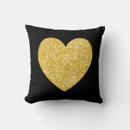 Black and Guld Glitter Photo Heart Kudde