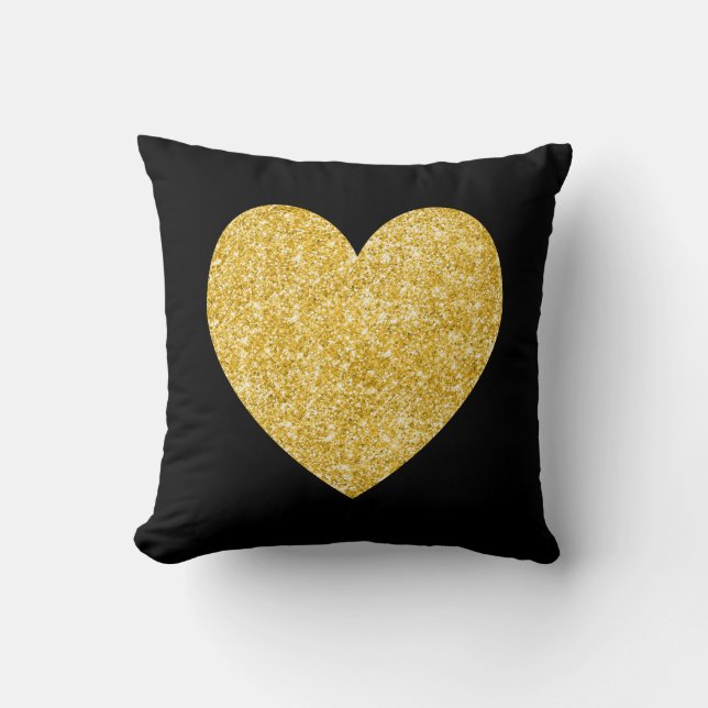 Black and Guld Glitter Photo Heart Kudde (Framsida)