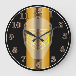 Black and Guld Goalie Mask Hockey Wall Clock Stor Klocka
