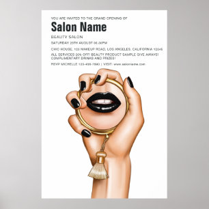 Black and Guld Gothic Beauty Salon Open Poster