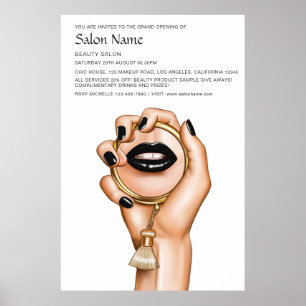 Black and Guld Gothic Beauty Salon Open Poster