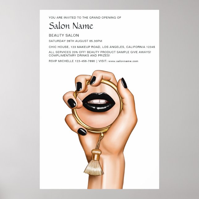 Black and Guld Gothic Beauty Salon Open Poster (Framsidan)
