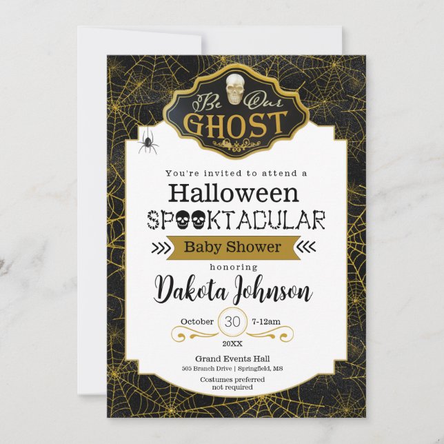 Black and Guld Halloween Baby Shower-inbjudan Kort (Framsida)