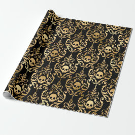 Black and Guld Halloween Damask Presentpapper