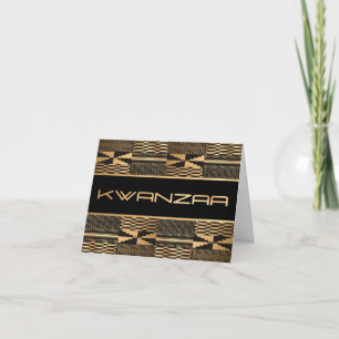 Black and Guld Kente Skriv ut "Lycklig Kwanzaa" Kort