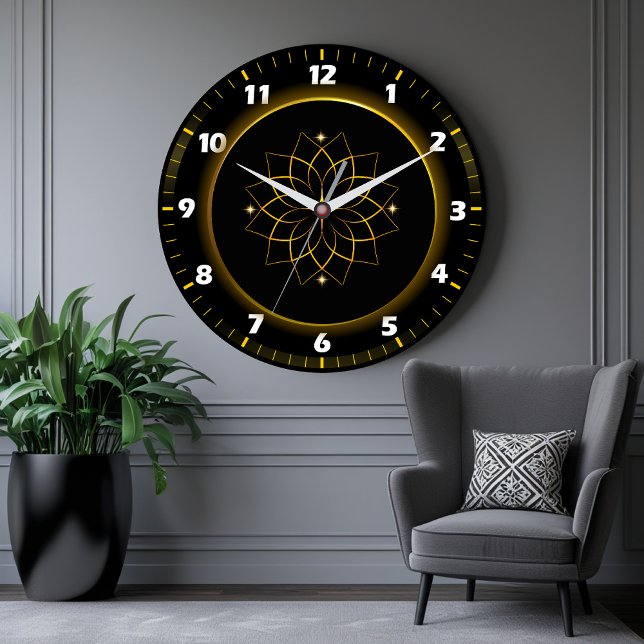 Black and Guld Mandala Wall Clock - Elegant Clock Stor Klocka (Skapare uppladdad)