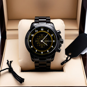 Black and Guld Mandala Wristwatch - Artistic Watch Armbandsur